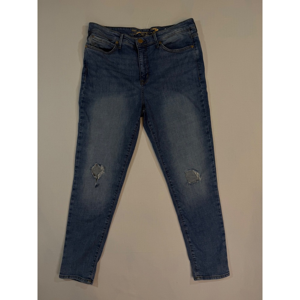 Seven7 Metro Ultra High Rise Skinny Jeans Blue Distressed Denim Womens Size 12